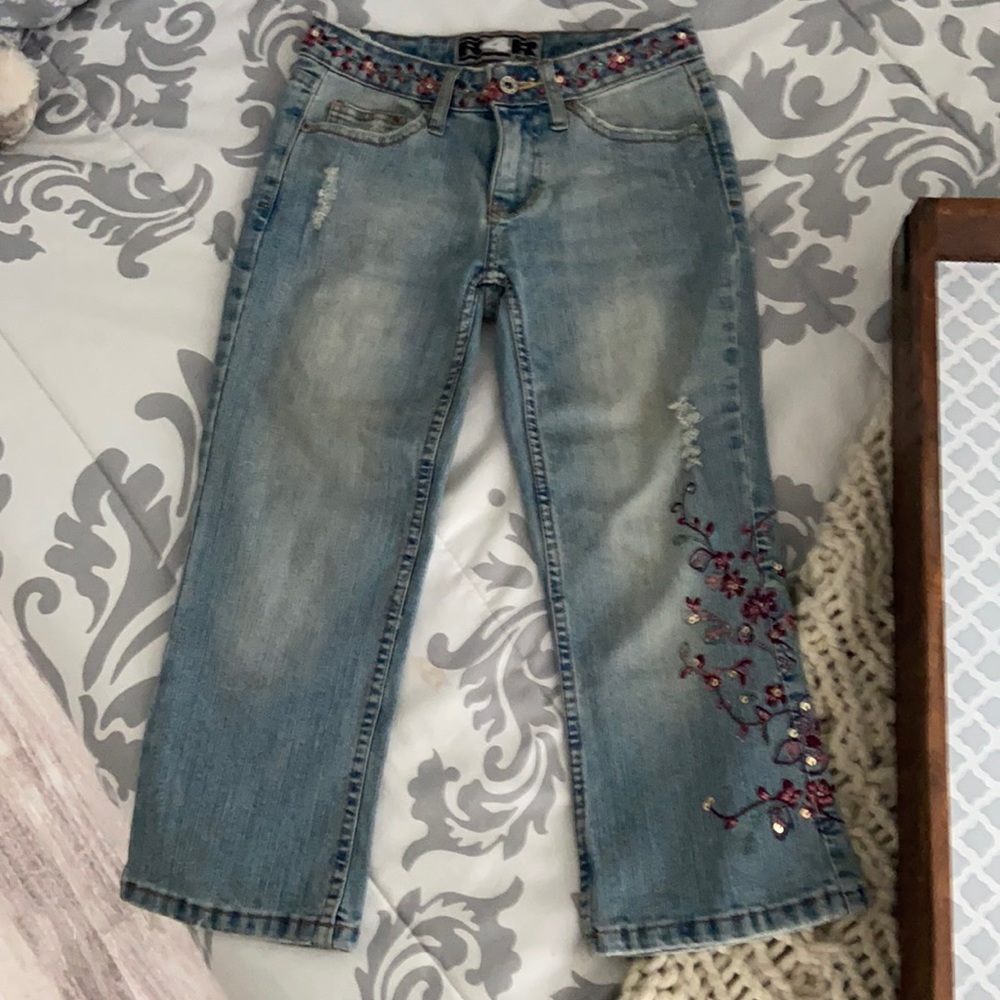 Women's Petite Classic Stretch Embroidered Cropped Jeans size 0